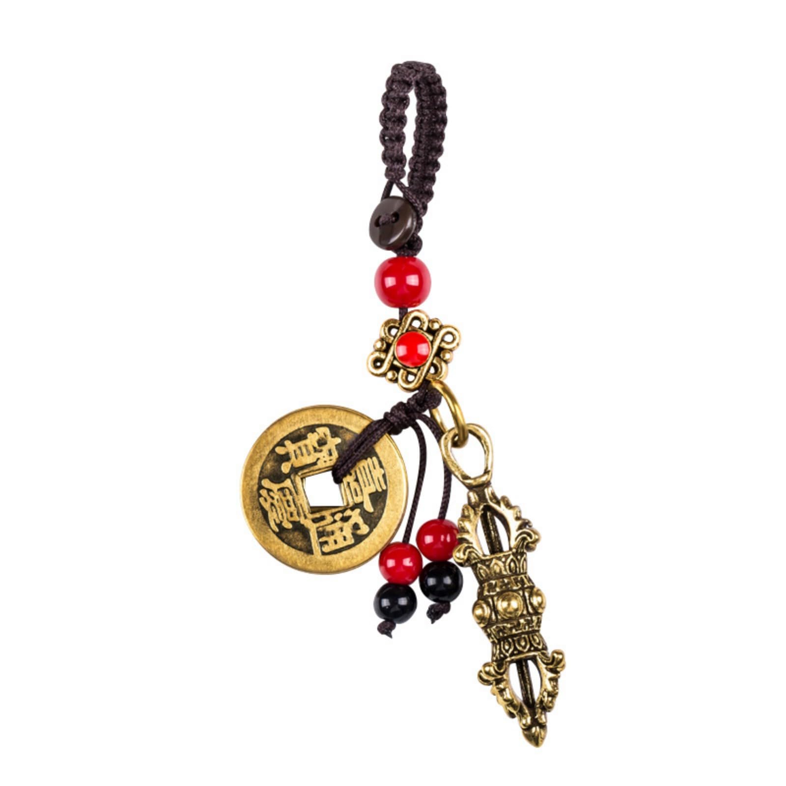 xueneige Ancient Coin & Vajra Feng Shui Keychain – Amulet Pendant for Wealth, Luck & Protection