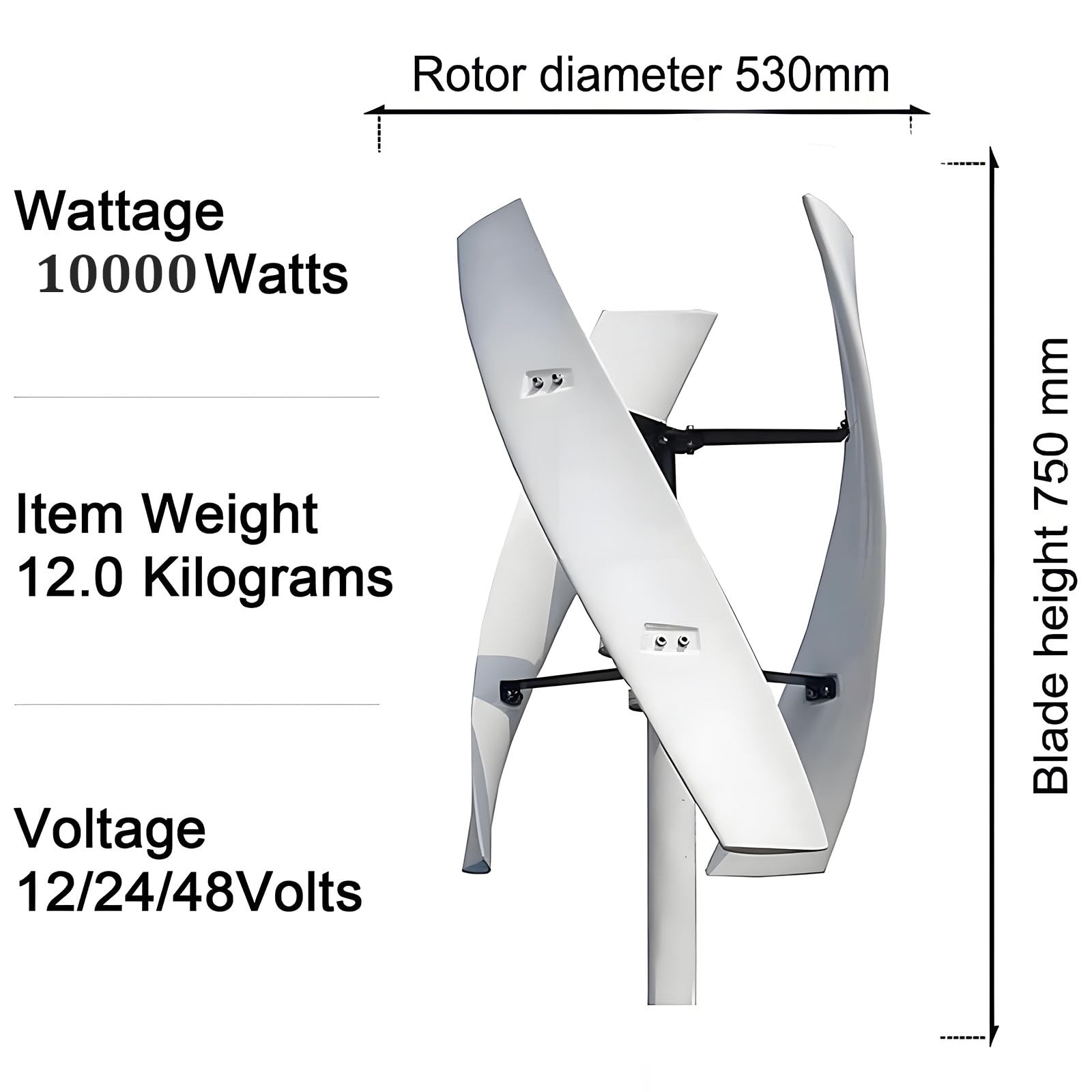 Éolienne Génération d'électricité Éolienne Éolienne 12-220 V Kit Complet Générateur d'énergie éolienne 10000/12000 W pour Maison, Surveillance, Bateaux et lanternes de Rue solaires 10000W-12V