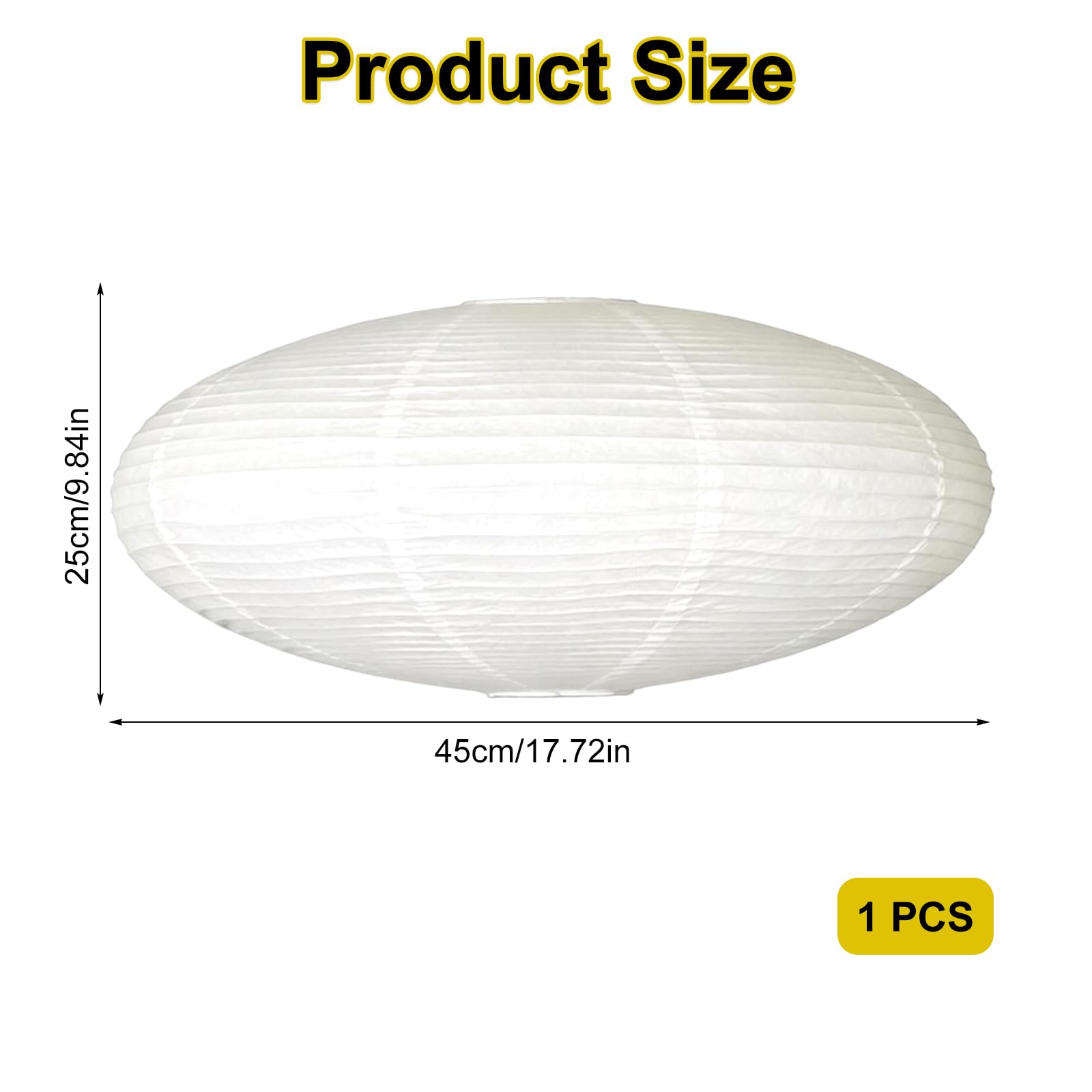 Papier Lampenschirm Oval Weiß 45 cm, Faltbarer Hängelampenschirm aus Reispapier, Weicht das Licht für warmes Ambiente, Geeignet für Wohnzimmer Schlafzimmer Esszimmer