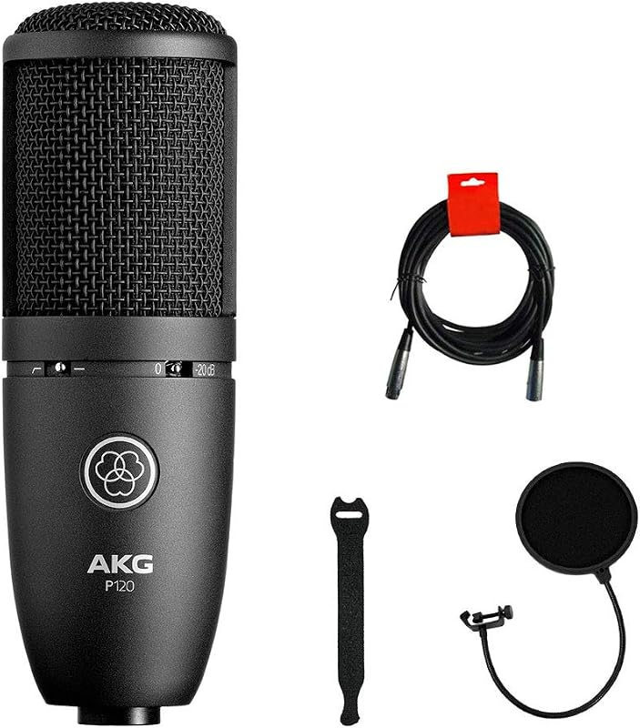 P120 Cardioid Condenser Microphone (Black) with XLR-XLR Cable, Pop Filter & 10-Pack Straps Bundle