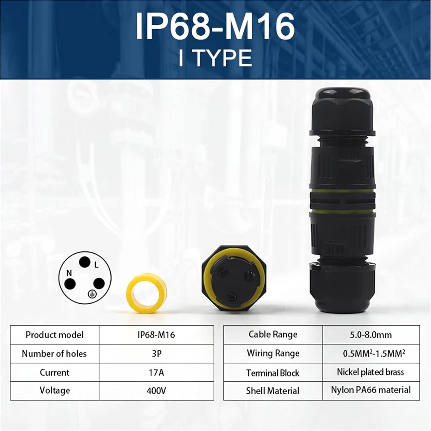 M16-2P/3P Outdoor Connector Screw Splicing Terminal 3-10mm Cable Wire for Power Cnnection 1Pcs(M16-3P 5.0-8.0mm)