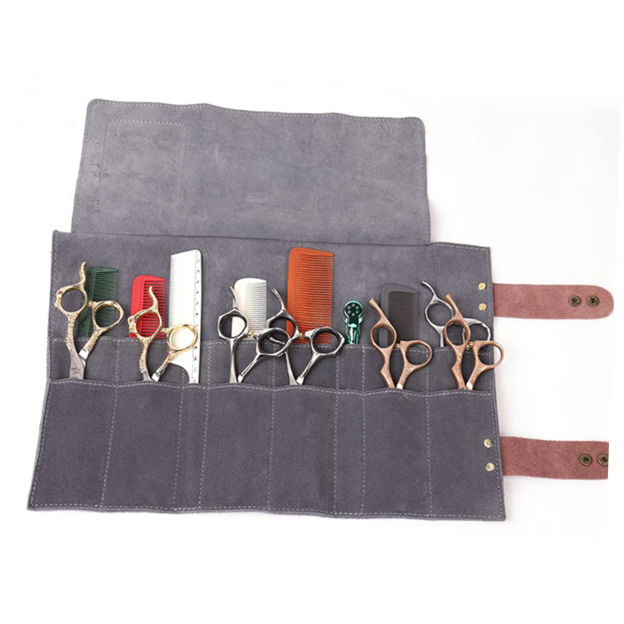 Paquet de Barbier à 12 Compartiments en Cuir, Modèle Enroulable | Organisation des Outils de Coiffure, Usage en Salon de Beauté, Format 1 Pièce