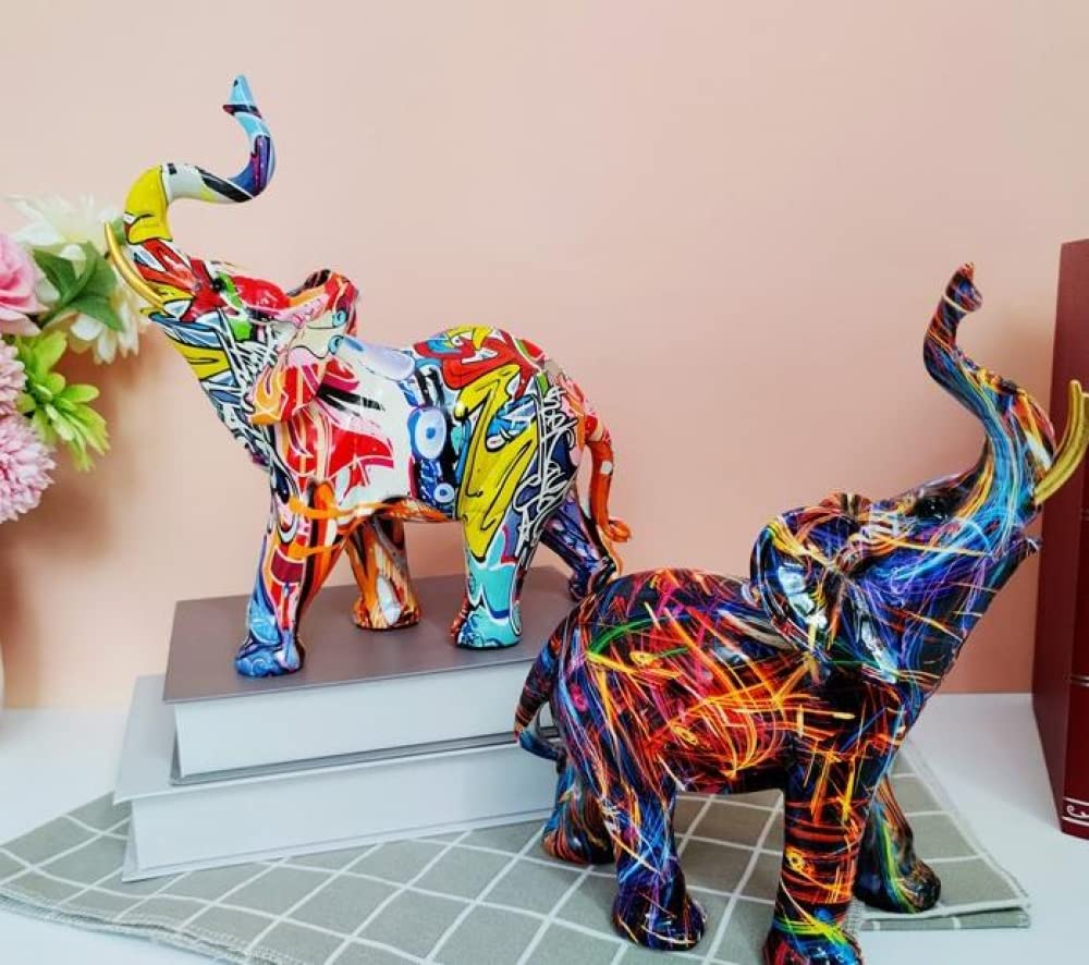 Statua Elefante Graffiti In Resina Blu - Decorazione Moderna Per Casa, Ufficio O Regalo - Foto 11