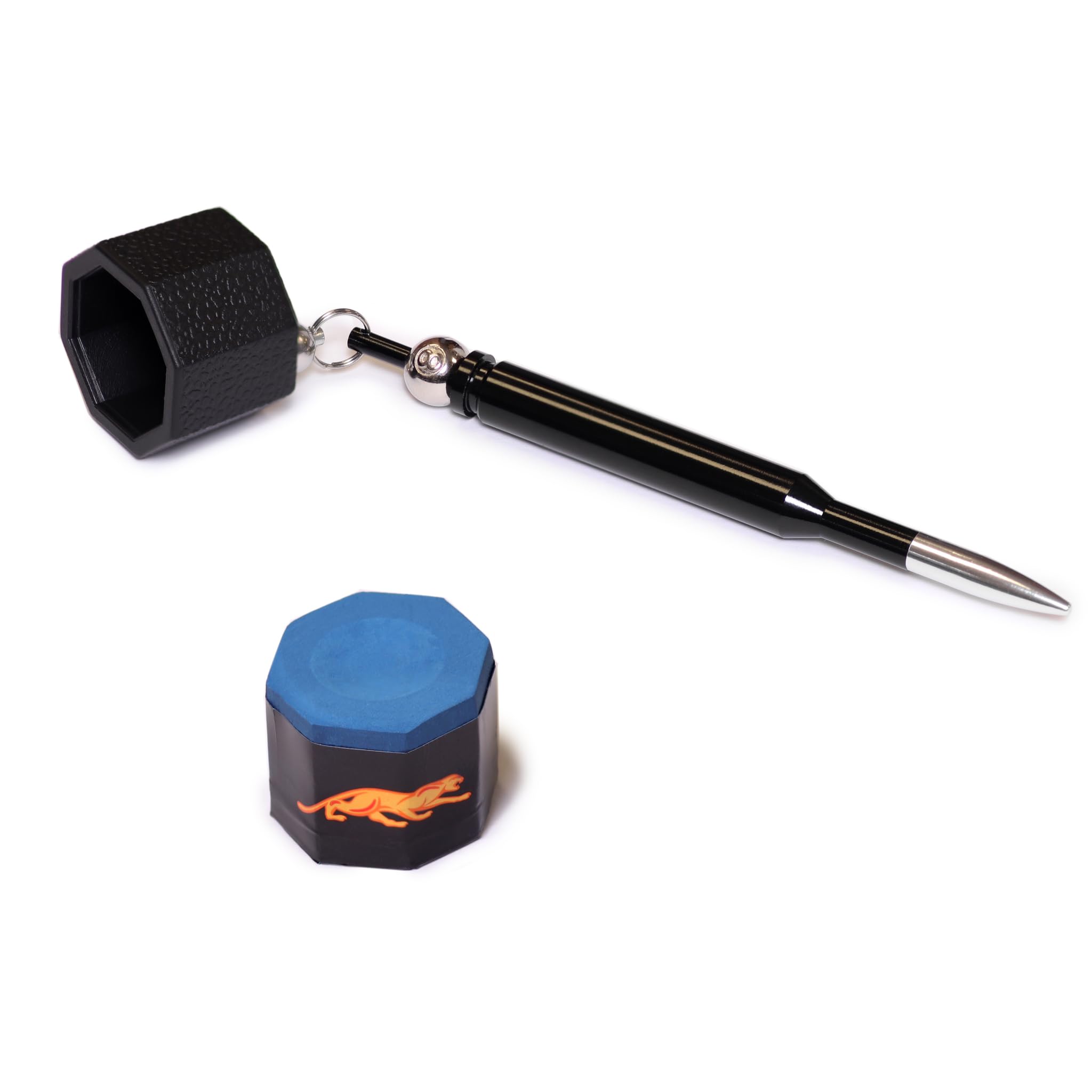 OKKO Octagon Bullet Billiard Pool Cue Chalk Pocket Holder Black + 1 pc of Predator Chalk