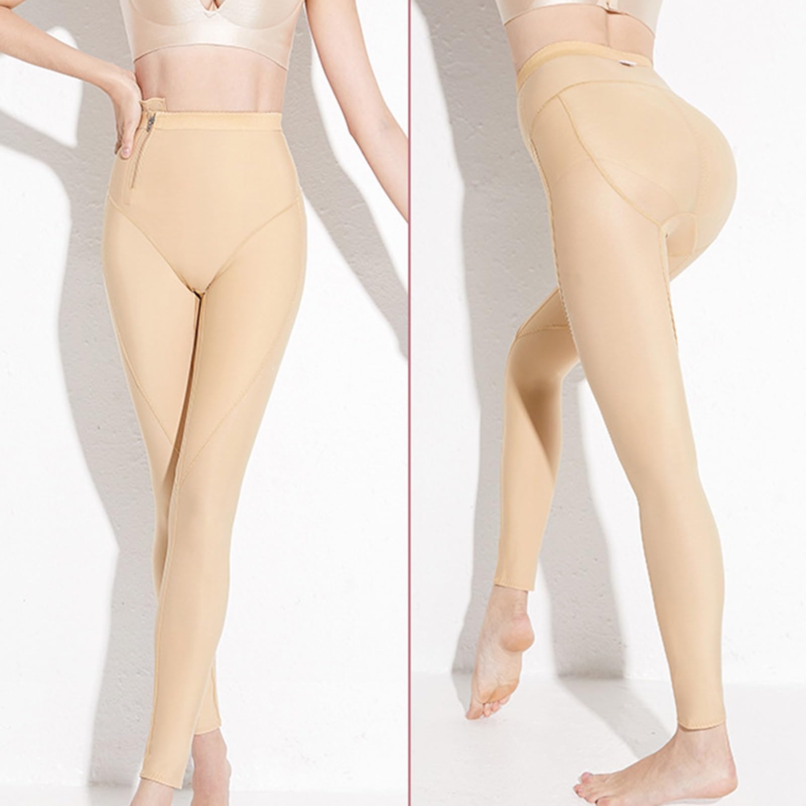 Pantalones Moldeadores de Cintura Alta, con Doble Capa Moldeadora y Cremallera En Un Solo Lado | Cintura ancha，Doble compresión，Corte que realza los glúteos，Forro interior antideslizamiento