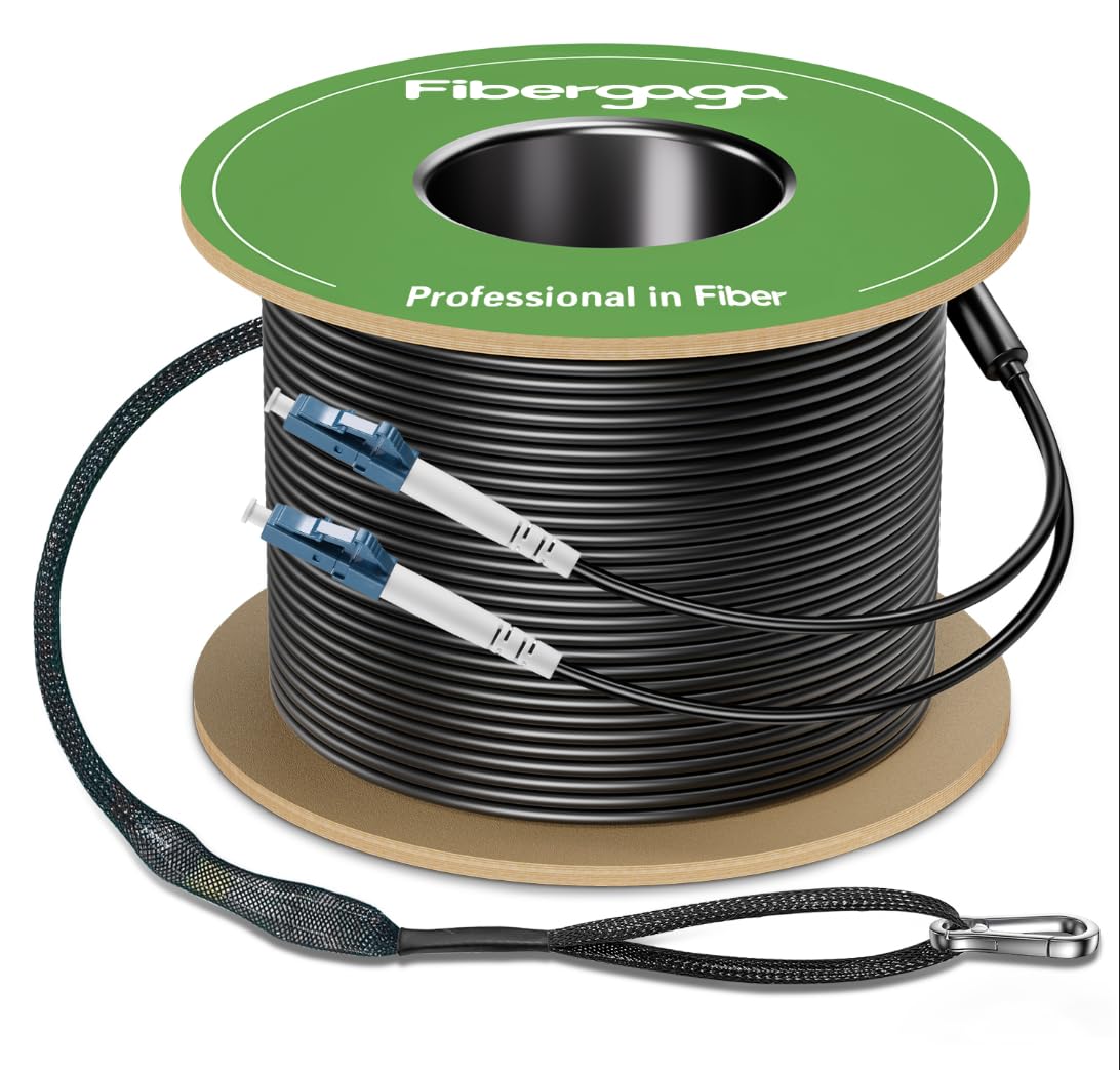 Fibergaga-75M(246ft) Outdoor Armored OS2 LC to LC Fiber Patch Cable,SM Single Mode Duplex 9/125um Direct Burial Fiber Optic Jumper Cord,Industrial TPU