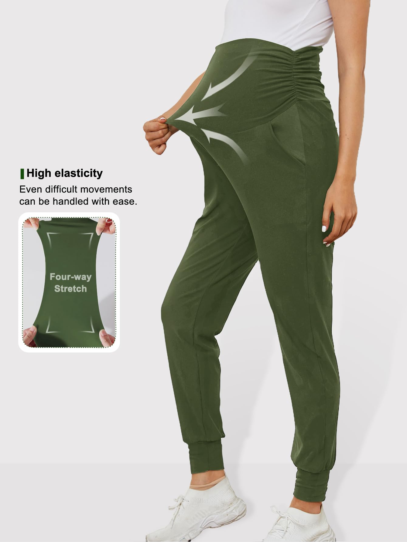 PARNIXS Pantalon de Jogging de maternité pour Femme - Pantalon de survêtement Extensible pour entraînement, Sport, Salon, Grossesse, Yoga avec Poches