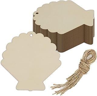 Shell Wood Cutout DIY Crafts Wooden Shell Shaped Hanging Ornaments Wood Tags for Birthday Summer Beach Party Decoration (3.94x3.94x0.1 in, 20 Pcs)