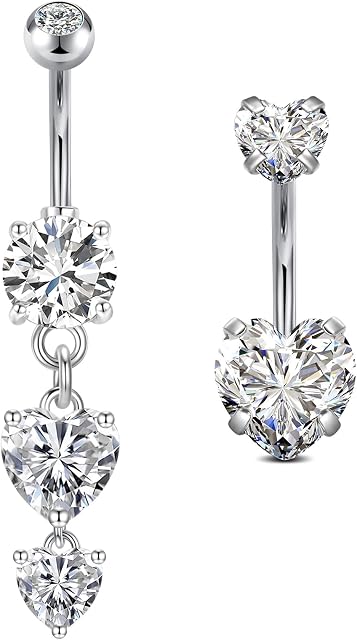 VCMART 2pcs Silver Belly Bars Surgical Steel 10mm Belly Navel Button Rings Piercing Jewellery 14G Butterfly Snake
