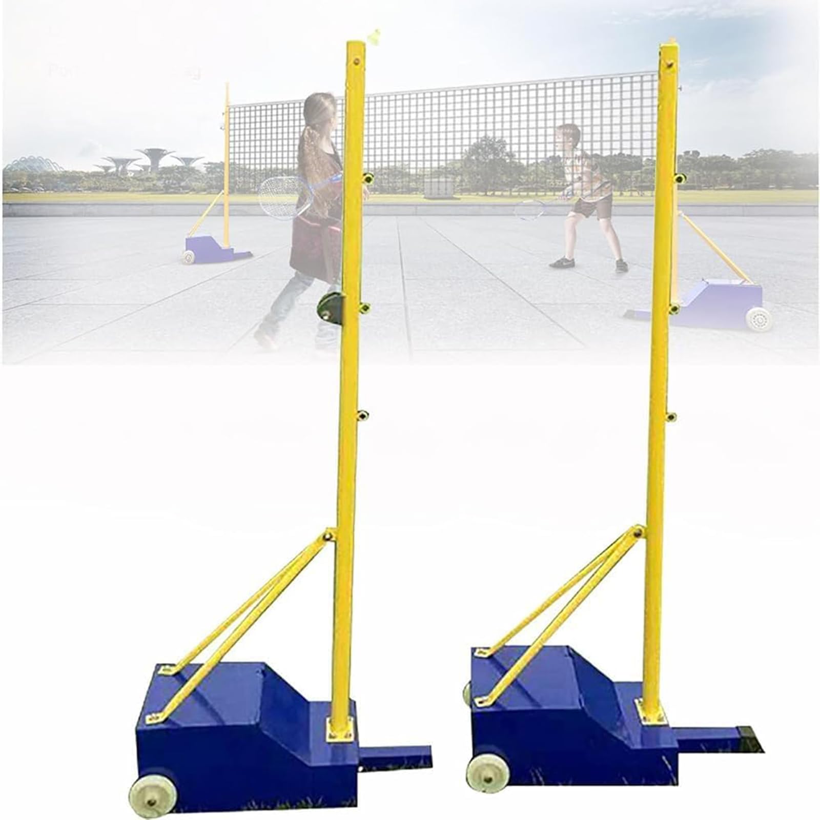 ZHNANDAMAI Badminton/Volleyball Poles for Backyard with Wheels, Heavy Duty Volleyball Stand with Net for Indoor or Outdoor Use, Adjustable 4 Heights of 5ft-6.9ft, for Adult School