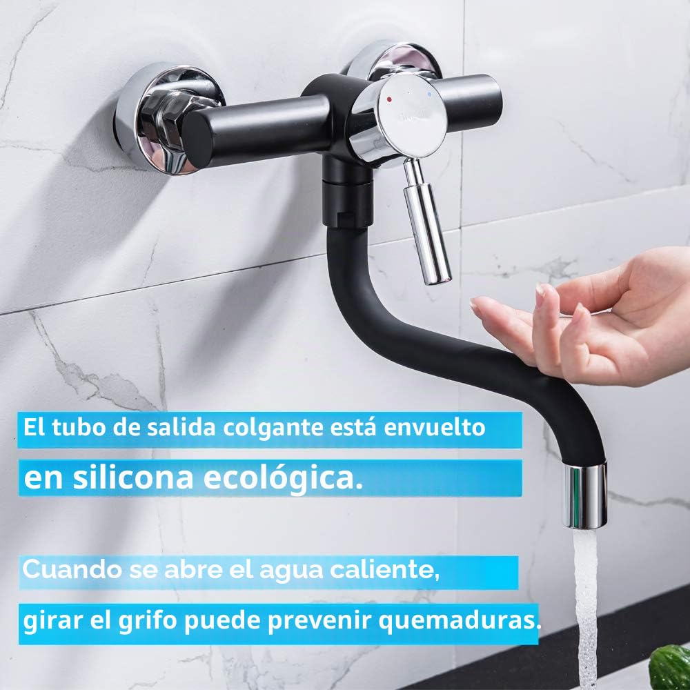 ONECE Grifo de Pared para Cocina Negro, Grifería de Fregadero a Muro
