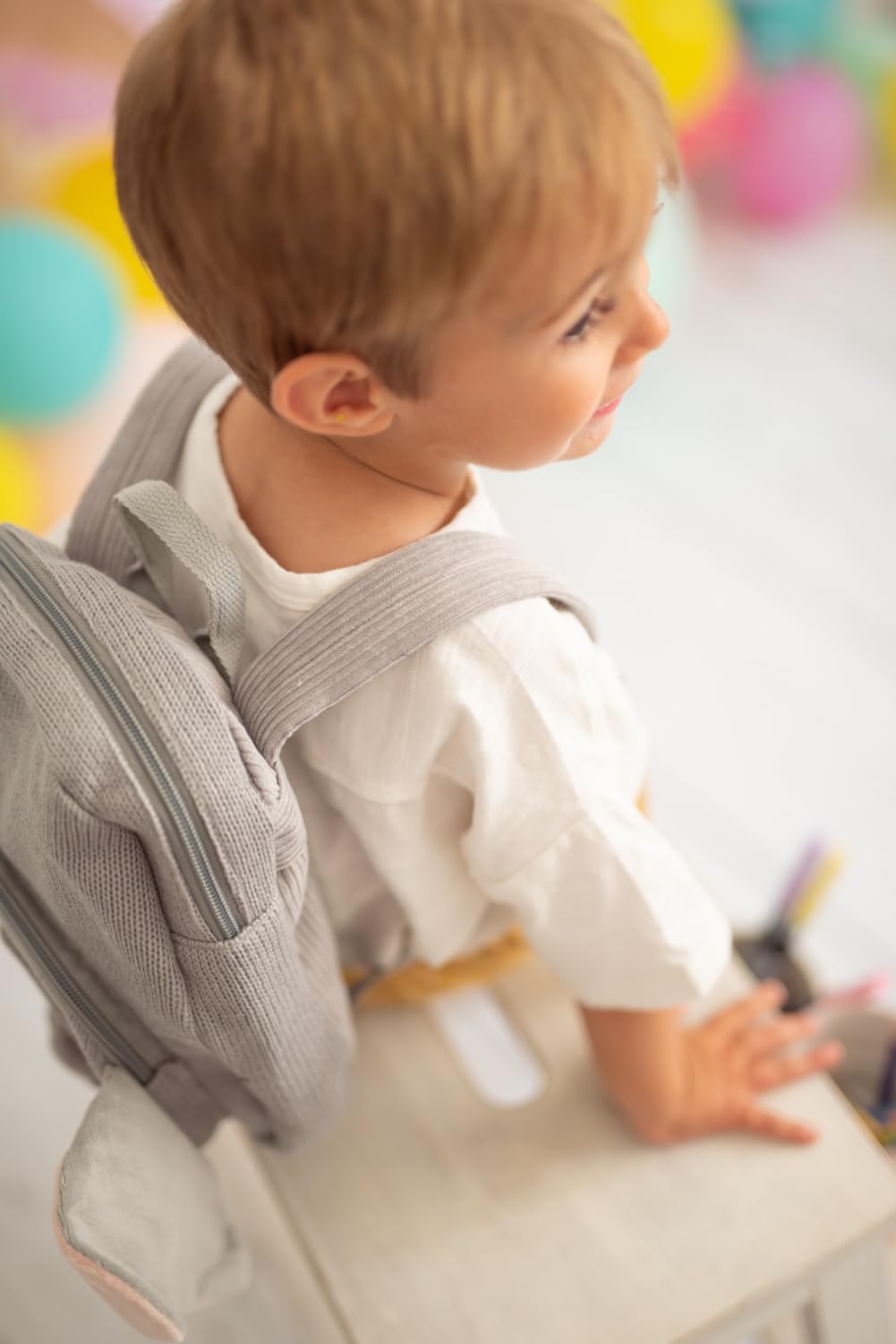 Mochila infantil algodón elefante gris