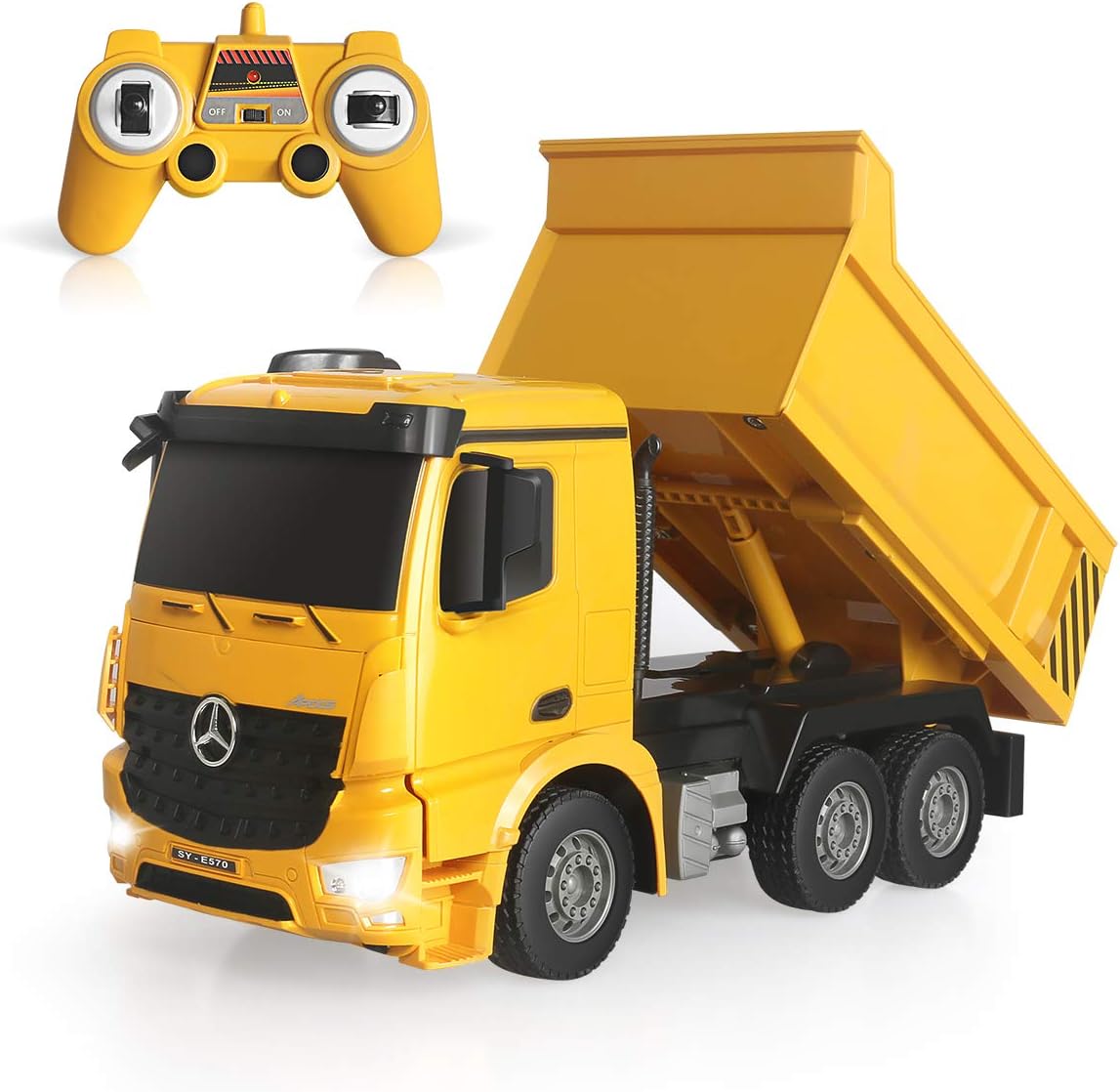 Tuptoel Remote Control Dump Truck 4WD 6 Channel Full Function Construction Toy Vehicle Machine Model with Lights, 1/26 Scale Rechargeable RC Truck for Kids, Gifts for Boys Girls