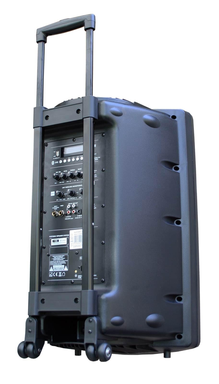 E-Lektron EL38-M MK-III 900W Mobile PA Sound Anlage Partybox Bluetooth Lautsprecher Groß Akku-MP3-USB-SD-FM inkl. 2 UHF Funkmikrofone und Fernbedienung Soundsystem - Mobile Musikbox MP3