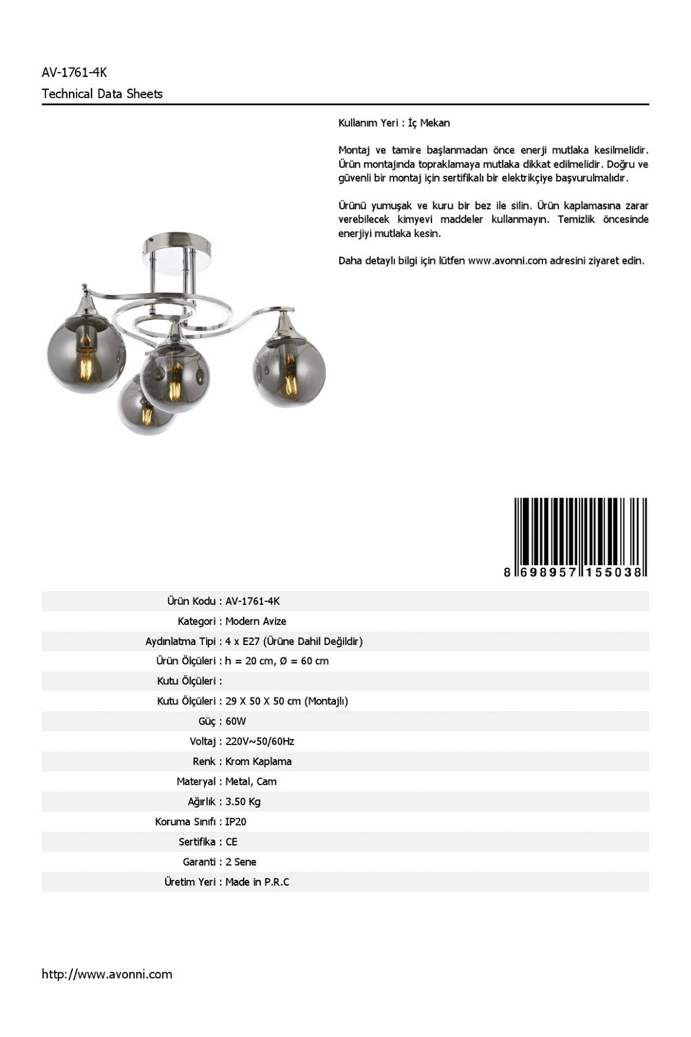 Avonni Modern Chandelier Chrome 60 X 20 Cm Av 1761 4k Buy Online At Best Price In Uae Amazon Ae
