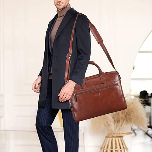 Miniatura 3 de Banuce Full Grains - Maletín de cuero italiano para hombre, funda para laptop de 14 pulgadas, bolsa de mensajero para negocios