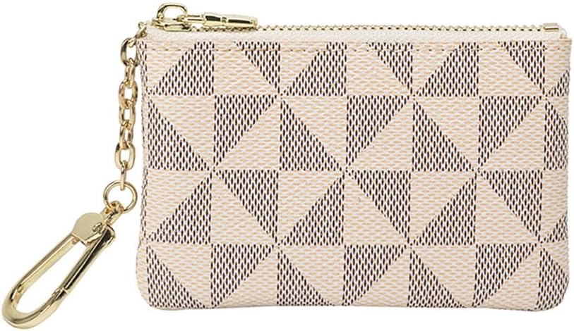 Leather Coin Purse for Women with KeyChain Small Zipper Change Purse coin Pouch Card Holder Wallet Clutch for Women & Men(White), White, Leather Coin Purse