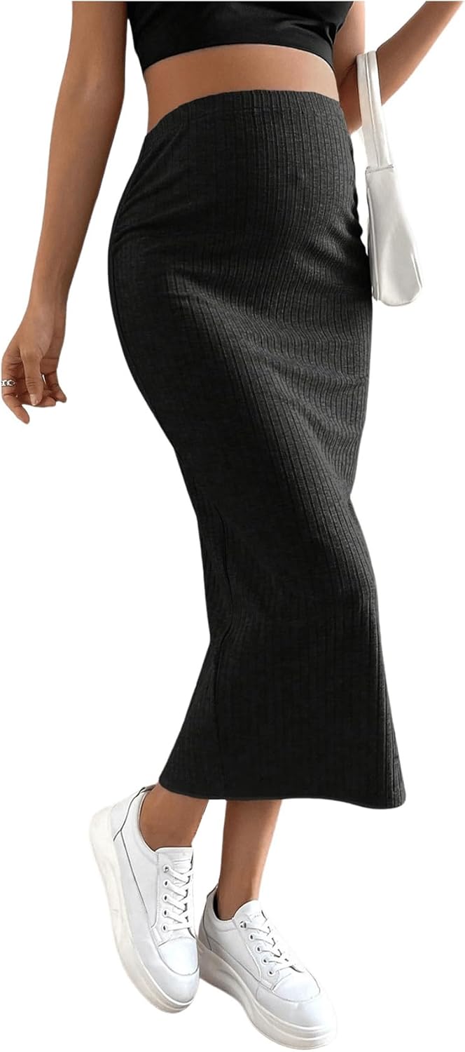 SHENHE Women's Maternity Skirt Adjustable Rib Knit High Waist Split Pencil Long Skirt - Image 3