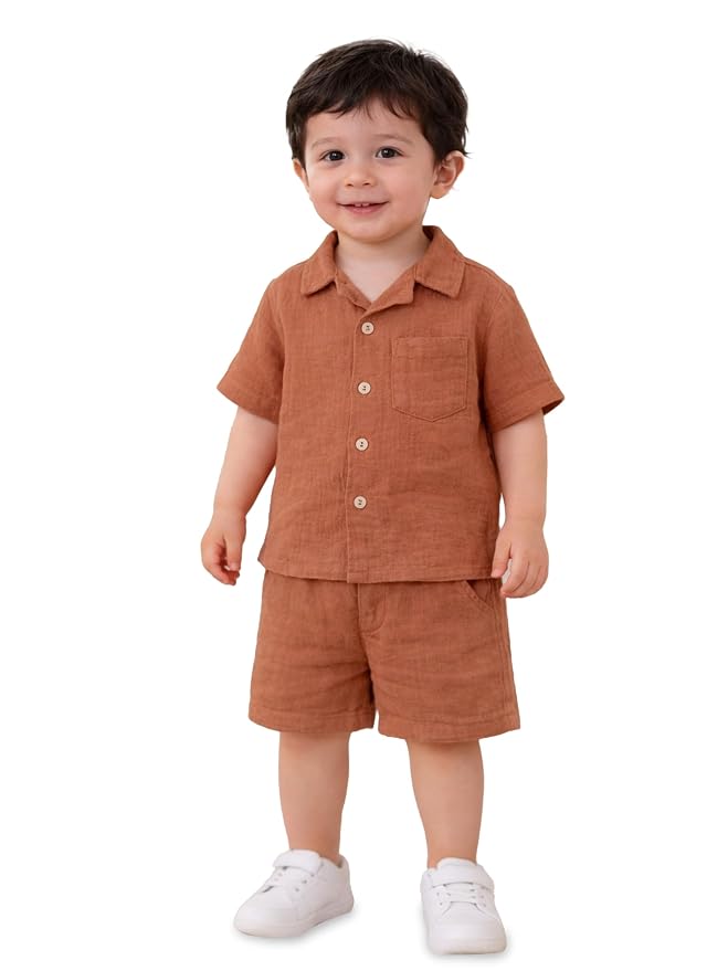 Kidbea Organic Cotton Shirt & Pant Co-ord Set for Kids | Elegant & Comfortable Summer Wear | Stylish Half Sleeve Shirt with Bow & Comfy Shorts