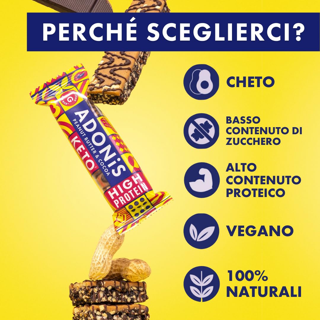 Confezione Mista di Barrette Keto Adonis alla Frutta Secca ad Alto Contenuto Proteico (20 pezzi) |Vegano & Keto Friendly | 100% Naturale | Senza Glutine, Zuccheri e Olio di Palma