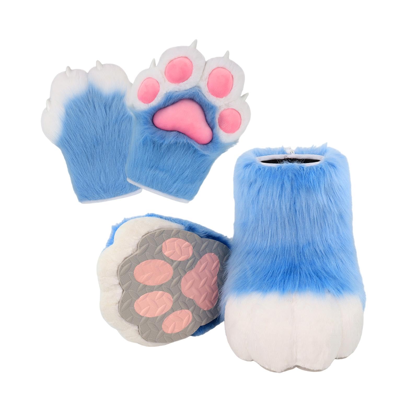UGPLM Cosplay Animal Paws Fursuit for Women Gloves for Holiday Role Playing Masquerade: Blue