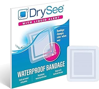 DrySee Waterproof Bandages 4x4 – Transparent Film Dressing with Moisture Indicators, Latex-Free, Safe for Showering & Swimming – Tattoo, Post-Surgery, Blister & Wound Seal Care – 25 Pack