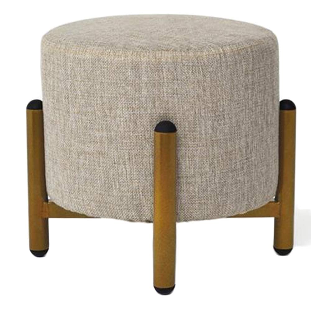 Pouf repose-pieds rembourré salon petit marchepied rond en fer forgé beige 29cm