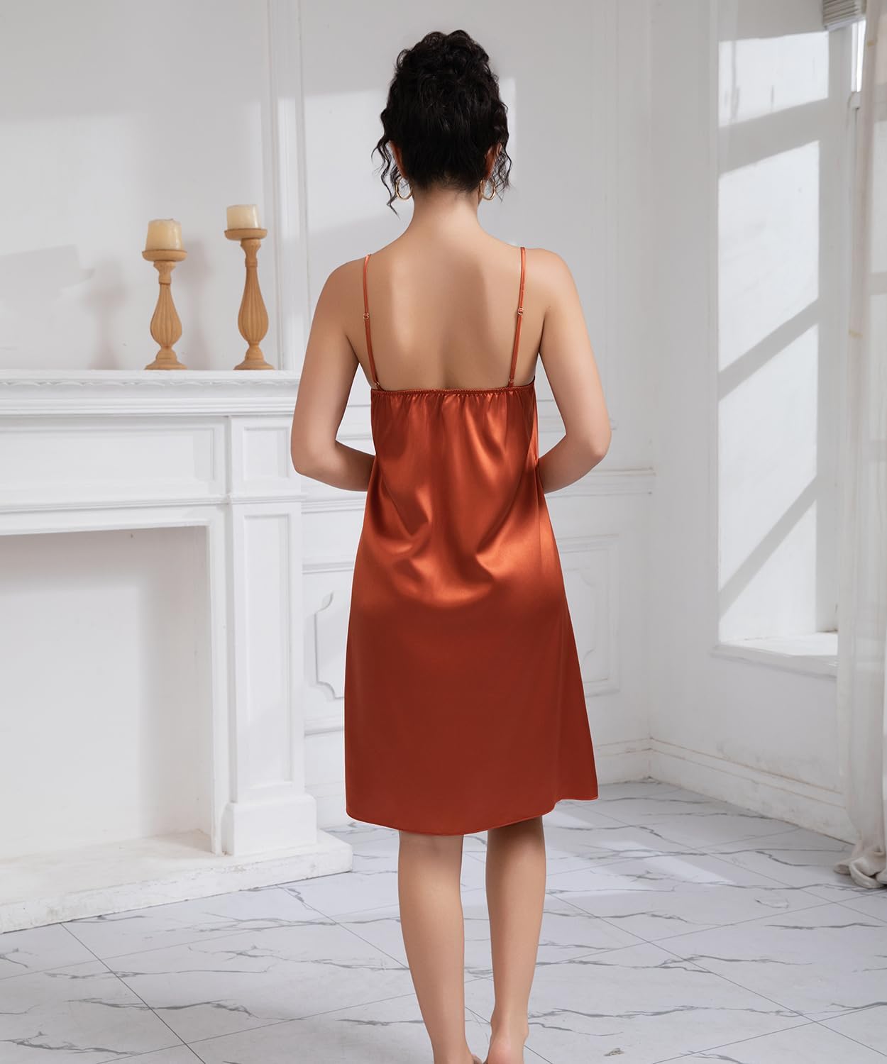 Maxbee Nightgowns for Women Silk Satin Sleepwear Adjustable Spaghetti Strap Sleepshirt Racerback Sleep Dress - Image 3