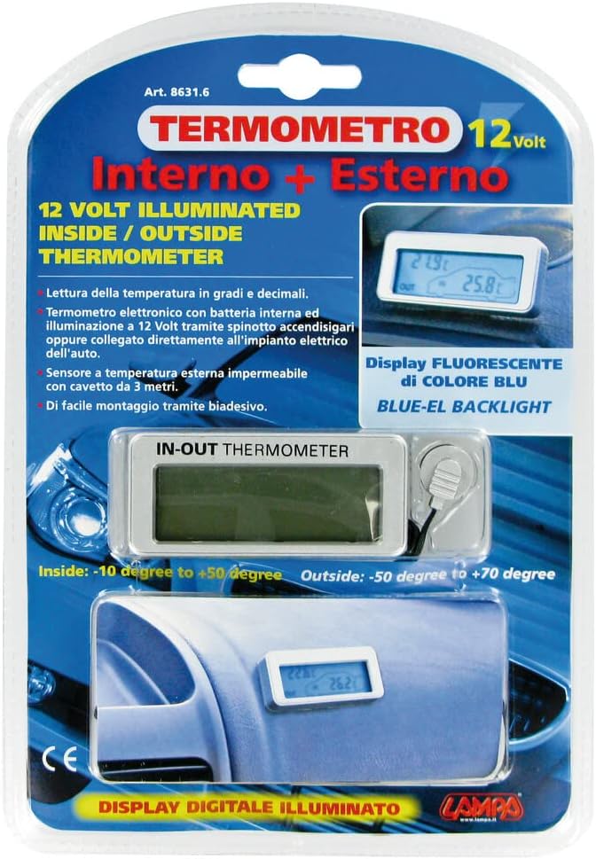 Lampa 86316 Interior/Exterior Thermometer for 12/24V Blue Lighting