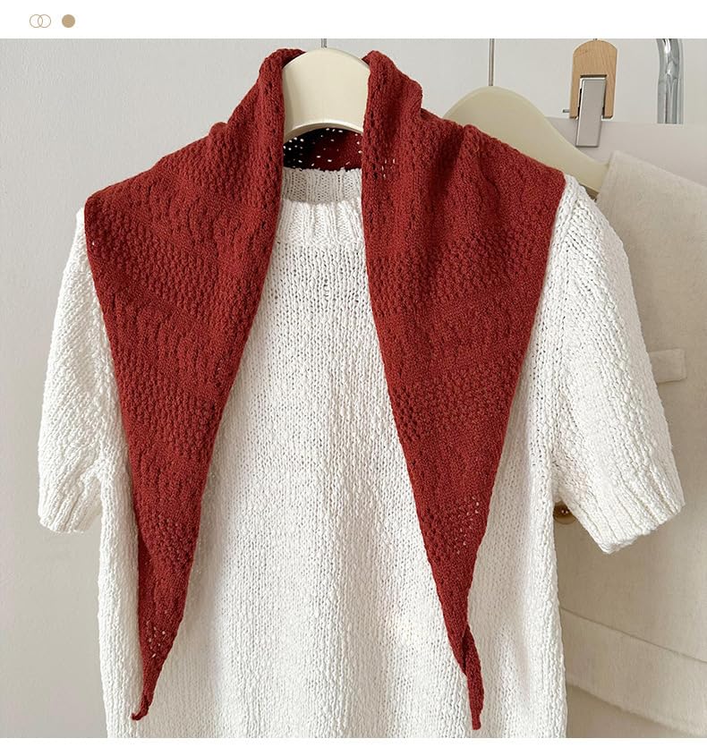 Knit Triangle Scarf for Women Small Crochet Head Scarf Neckerchief Cottagecore Old Money Aesthetic Accessories4