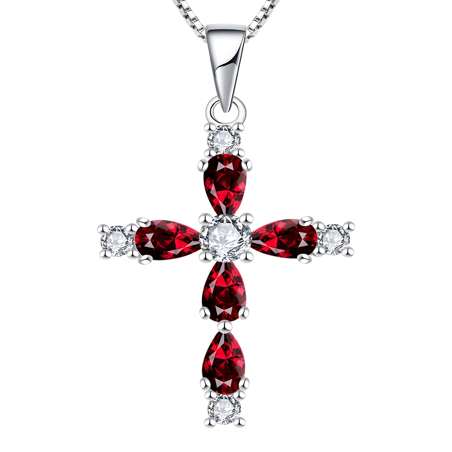 YL Collar Cruz Plata de Ley 925 con 12 Piedras de Nacimiento de Circonita Regalos con Colgante de Crucifijo para Mujeres Mamás, 45-48 CM