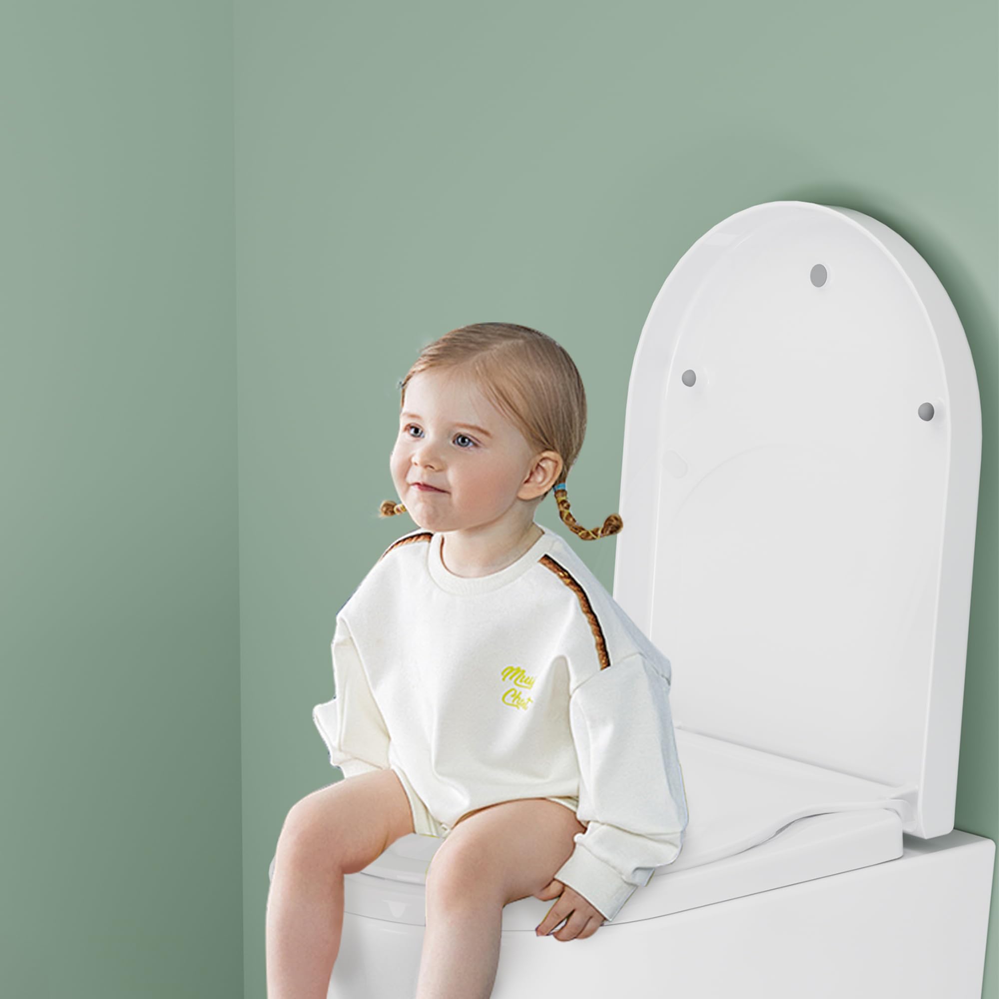 Toilettendeckel mit Kindersitz Absenkautomatik, WC Sitz Klobrille Toilettensitz mit Quick-Release Funktion& Verstellbaren Scharnieren WC Deckel aus UF Duroplast, Long D-Form Weiß