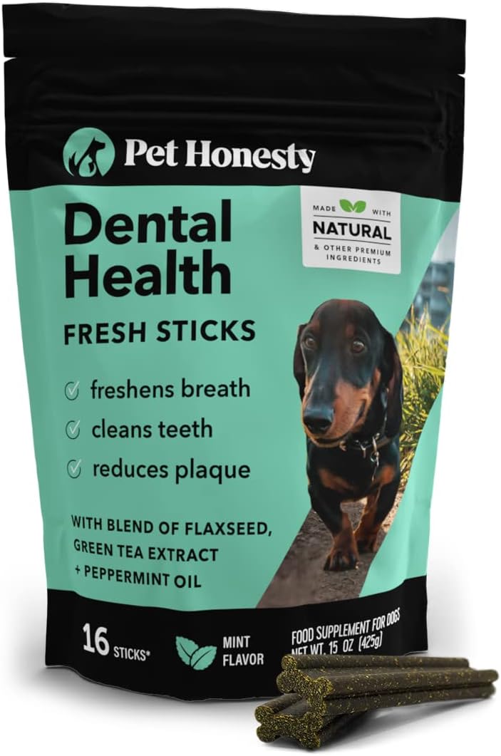 PetHonesty Dental Health Fresh Sticks - Oral Hygiene Dental Sticks for Dogs - Dental Dog Chews - Freshen Dog Breath, Reduce Plaque + Tartar - 16 Sticks