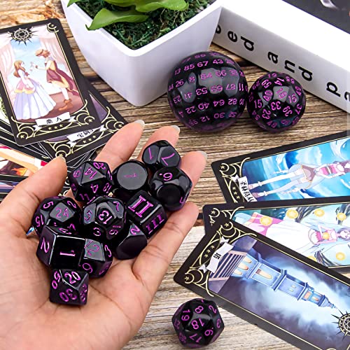 Austor 15 Pieces Complete Polyhedral Dice Set D3-D100 Game Dice Set With A Leather Drawstring Storage Bag For Role Playing Table Games(Black & Purple) #TOP2