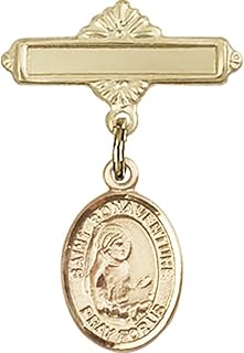 Gold Filled Baby Badge with St. Bonaventure Charm and Polished Badge Pin 1 X 5/8 inches