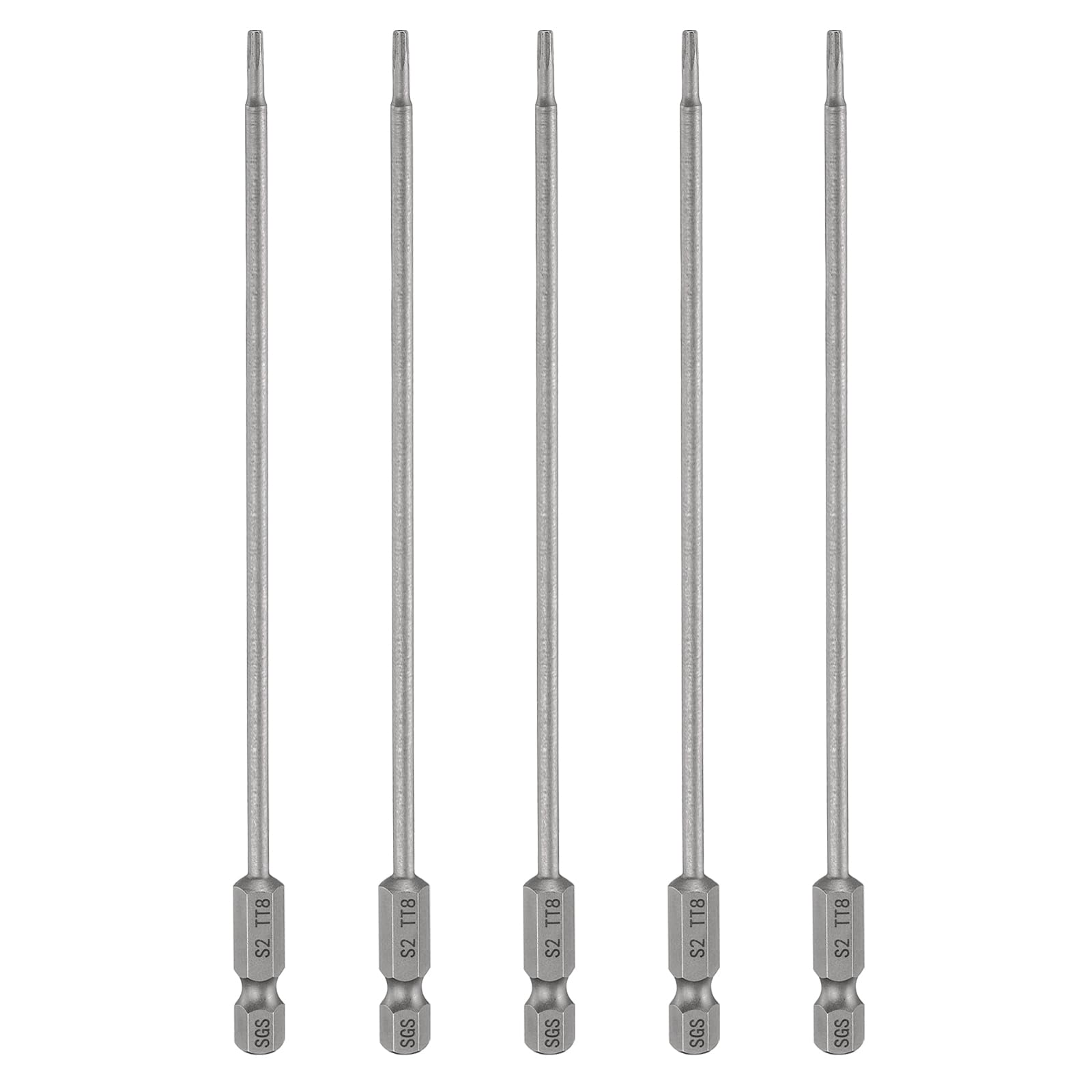 sourcing map 5pcs TT8 Security Torx Head Screwdriver Bit 4.33" (110mm) Long 1/4" Hex Shank Magnetic Tamper Proof 6 Point Star Screw Driver Drill Bits S2 Steel Hole Tip Industrial Power Tools