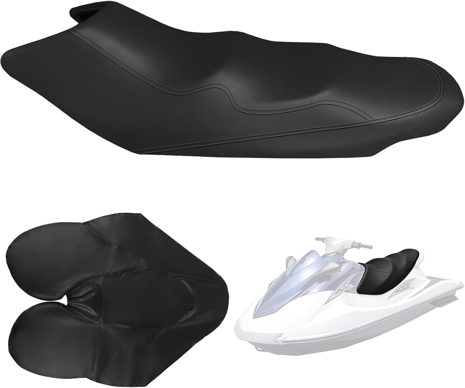 Seat Cover Fits for 2010-2016 Yamaha VX/VXS/V1 Deluxe/Sport | 3-Layer Custom Fit Faux Leather: Waterproof, Filter Inner, Tough Base. Staple Install (Basic Setup Accessories Kit Included)