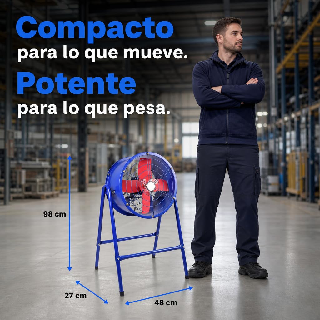 LUMIKING Ventilador de Pie Industrial con Soporte | 370 W con 4 Aspas Metálicas | Extractor de Aire Grande de 98 cm x 48 cm de diametro x 27 cm | Para Grandes Superficies (370 W)