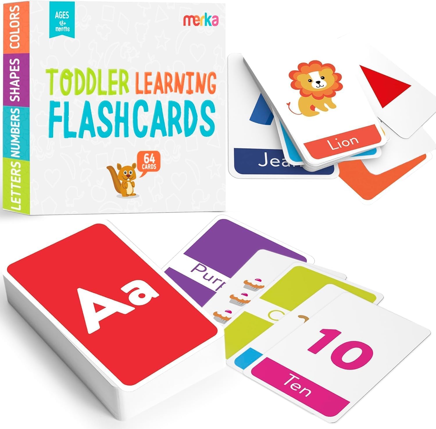 Toddler Flash Cards - Interactive Alphabet Learning with Alphabet Flash Cards for Toddlers 1-3 - Pack of 64, 4.2" x 2.4" - Double-Sided for 1-4 Years Old - Multicolor
