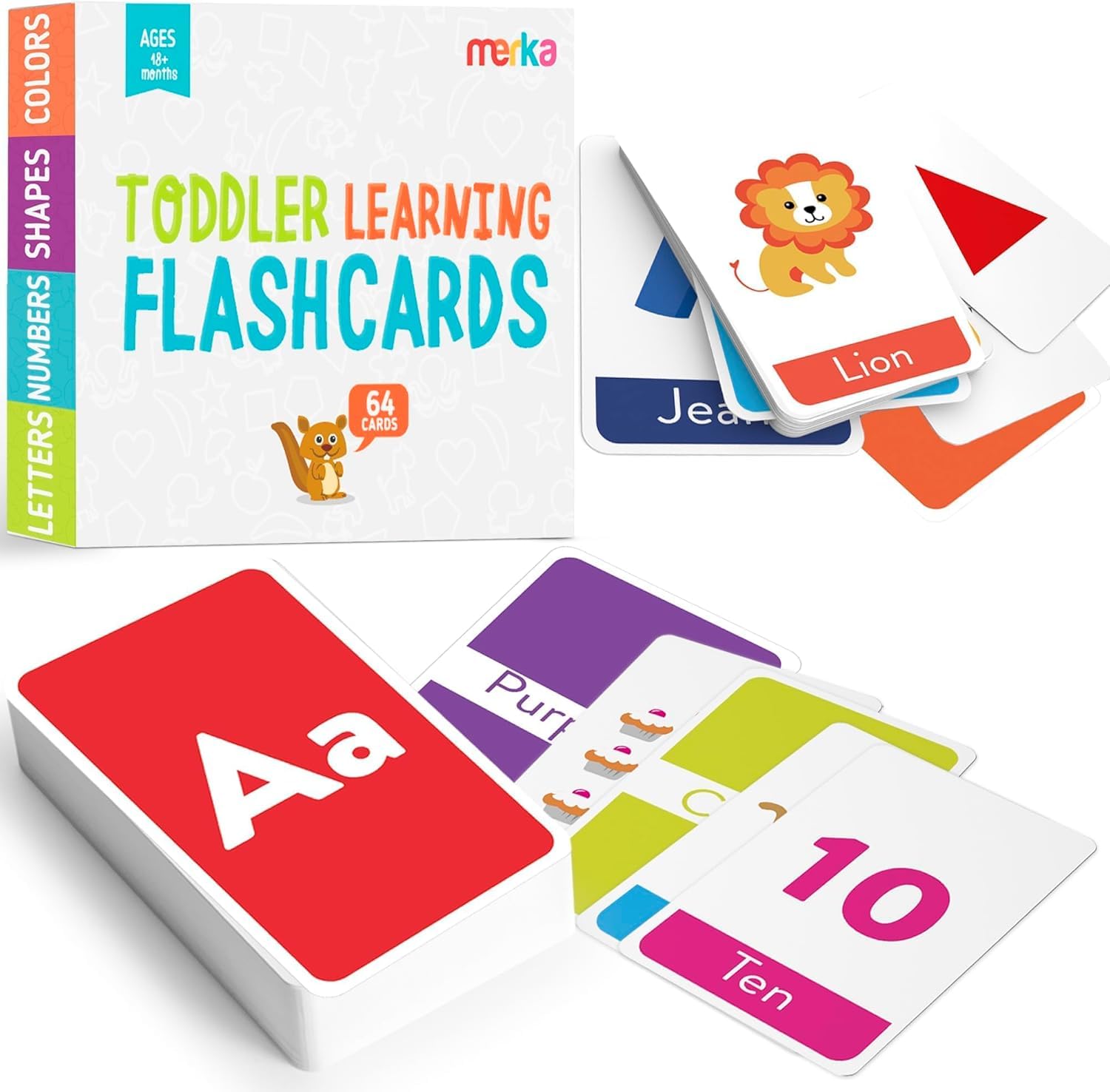 merka Educational Flashcards for Toddlers - Learn Letters Colors Shapes Numbers Animals and Alphabet - Toddler Preschool Learning Toys for Ages 1-2, 2-3 and 2-4 - 58 Flash Cards and Picture Cards