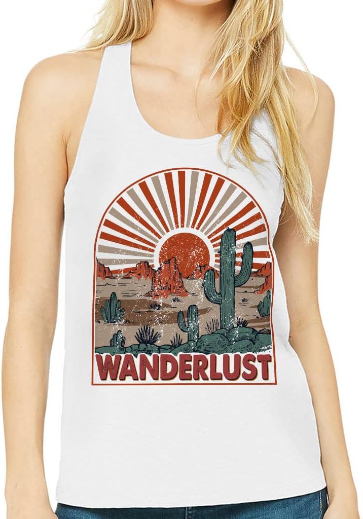 Wanderlust Women's Racerback Tank - Cactus Tank Top - Desert Workout Tank