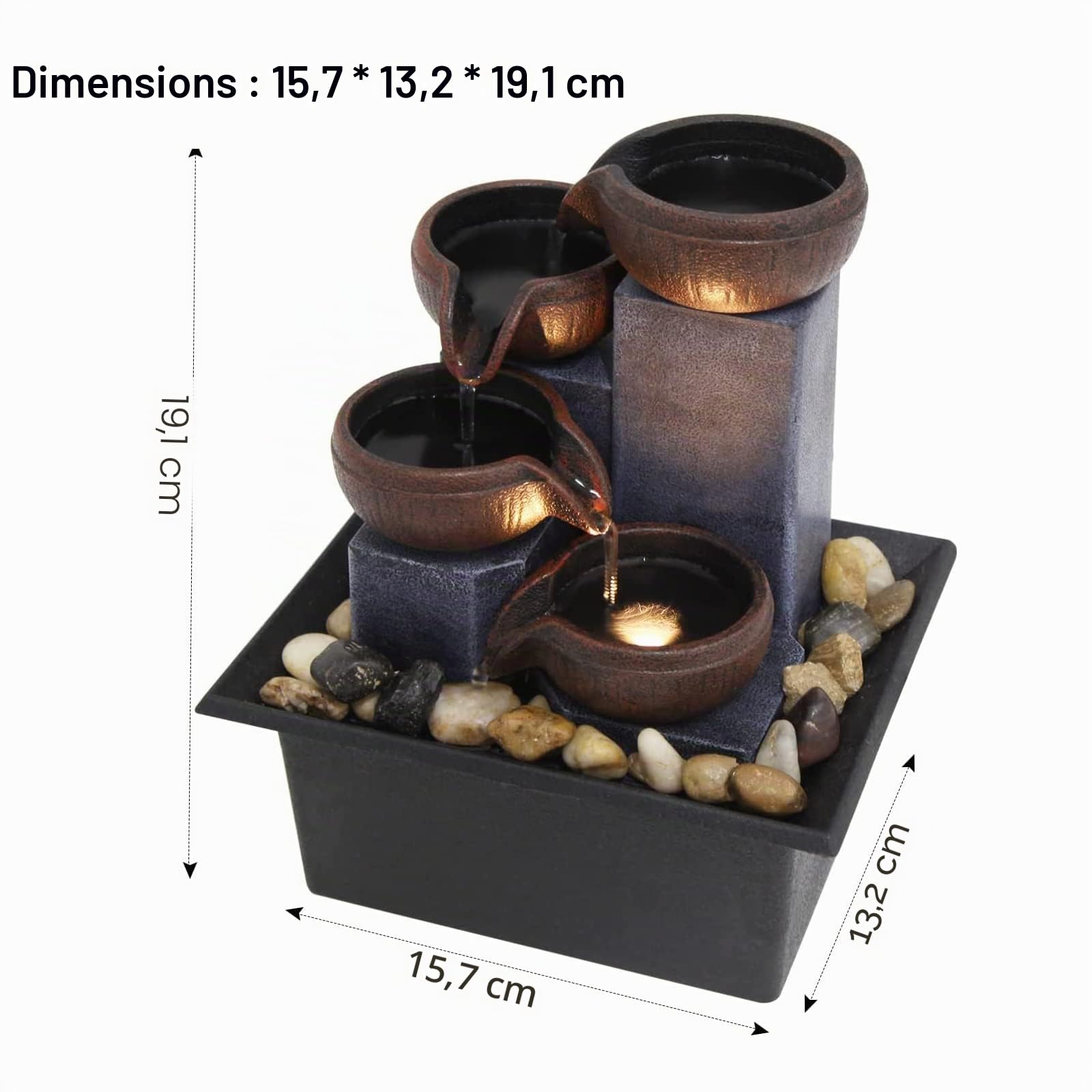 Fontaine de table Zen pour la méditation, fontaine d'eau de bureau avec lumière LED et roches de rivière naturelles pour le bureau, la maison, la chambre à coucher