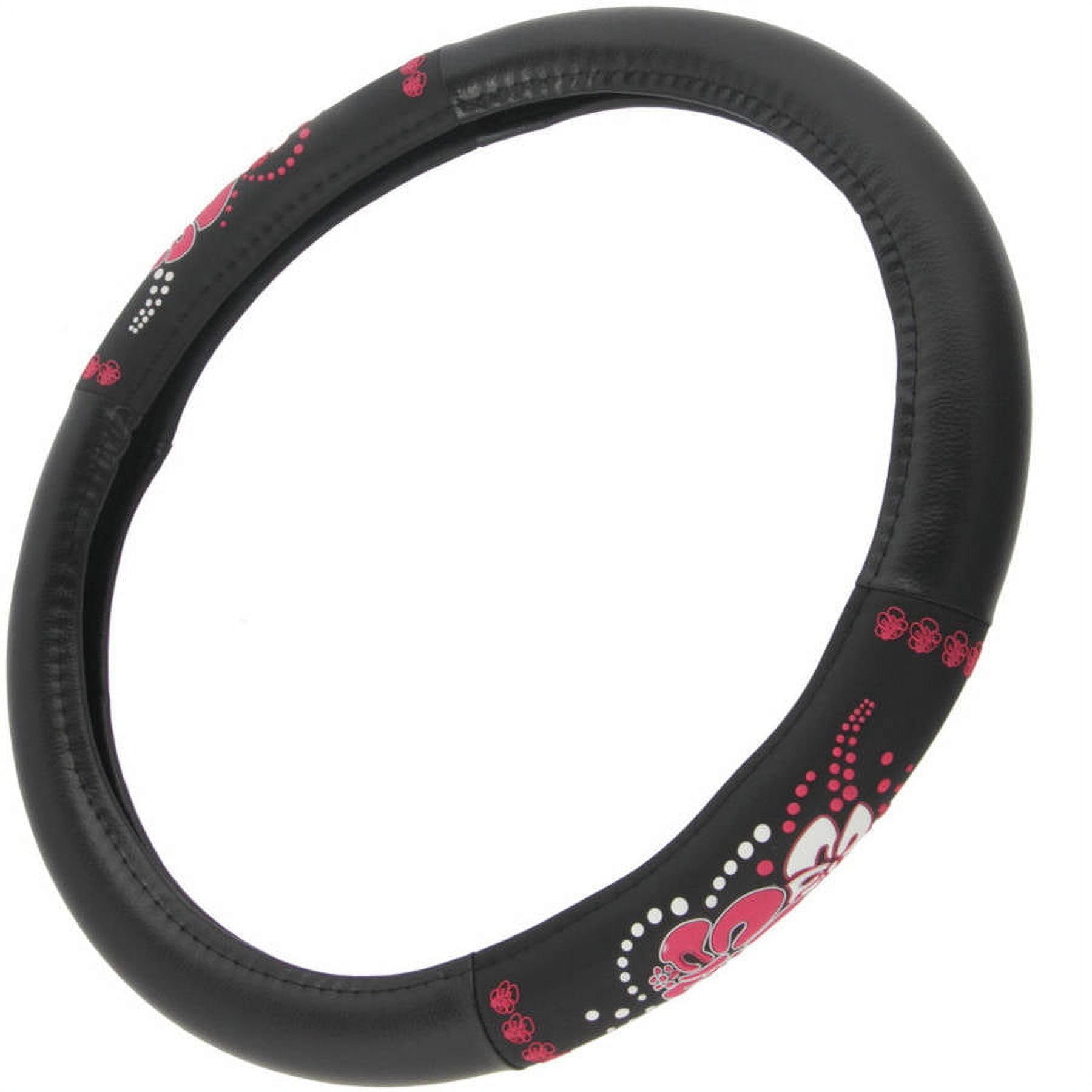 BDK Red Hawaiian Car Steering Wheel Cover - Durable Rubber Backing Protects Steering Wheel (Red Hawaiian Hibiscus)