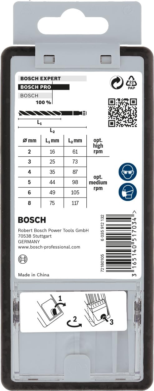 Bosch 2607019923 Wood Twist Drill Bit-Set "Robust Line" 2-8mm 7 Pcs