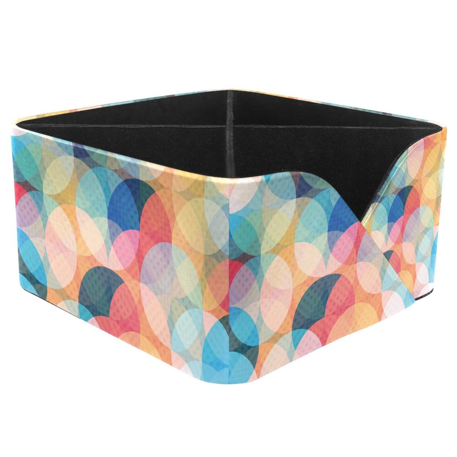 KengjuTesu Abstract Colorful Circle Pattern Desktop Organizer Pen Holder, Rectangular Pencil Cup for Office, Study and Makeup Stations