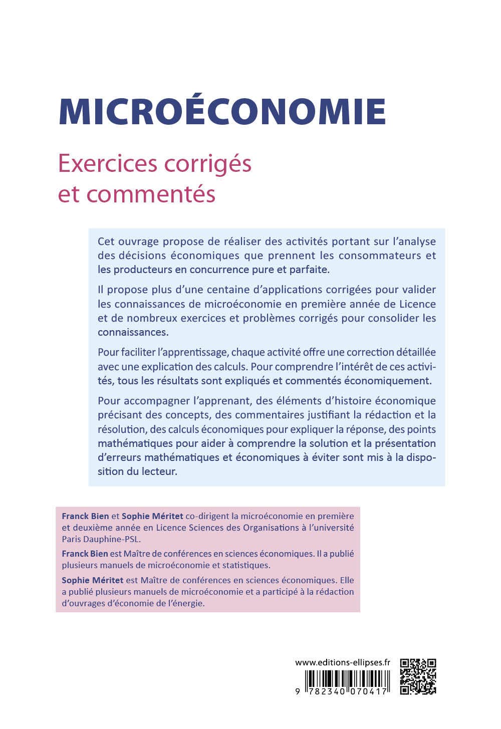 Microéconomie. Exercices corrigés et commentés. L1: Exercices corrigés et commentés