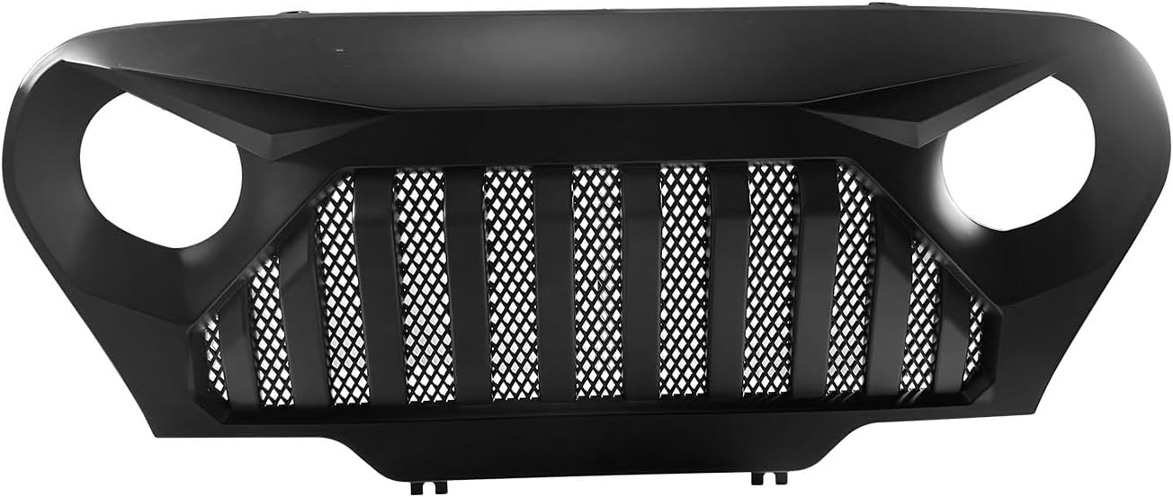 Matte Black Front Grill Grille with Mesh for 1997-2006 Jeep Wrangler TJ, Front Grille Cover Replacement for Gladiator Angry Bird
