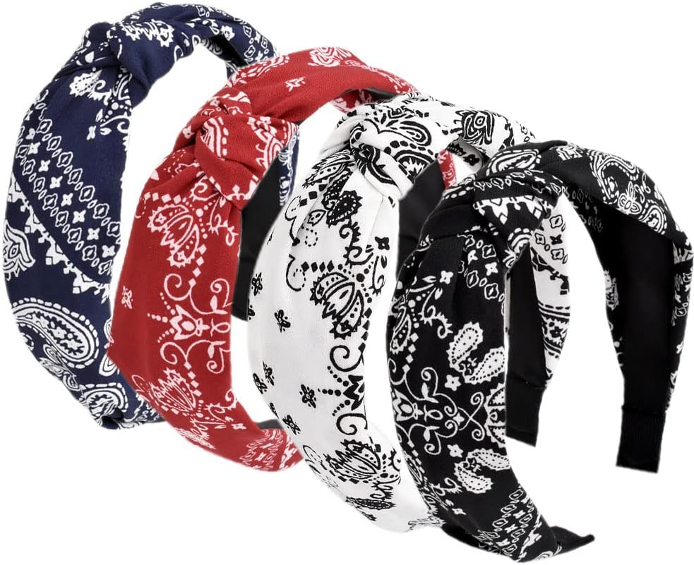 Headbands for Women Alice Bands Adult Women Boho Beauty Wide Top Knot Turban Fabric Hairband No Slip Headwear Elastic Hair Hoops Fashion Hair Accessories for Women and Girls 4Pcs