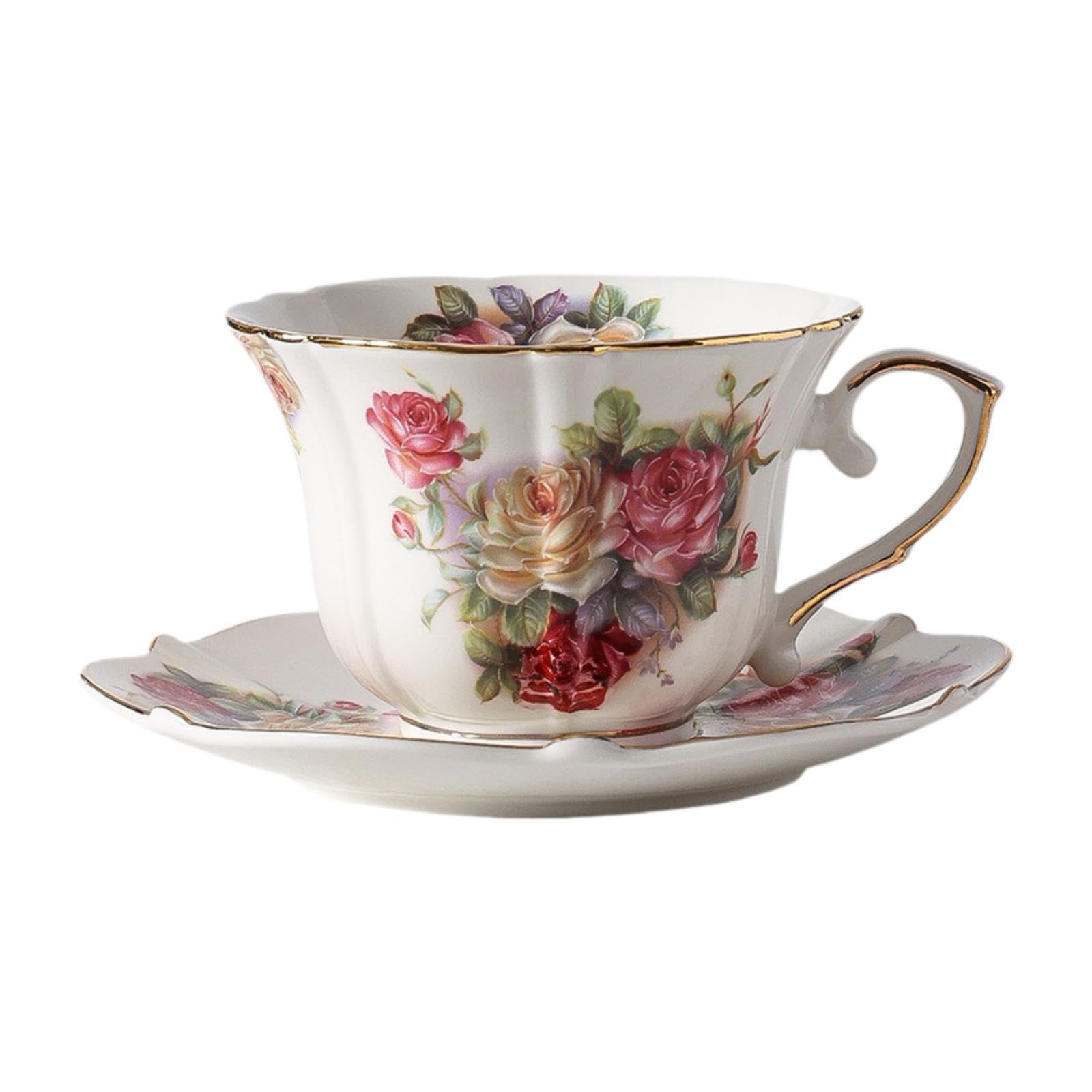 Fenteer Juego de Tazas y platillos de cerámica para café, té y Leche, con diseño Floral, hogar.