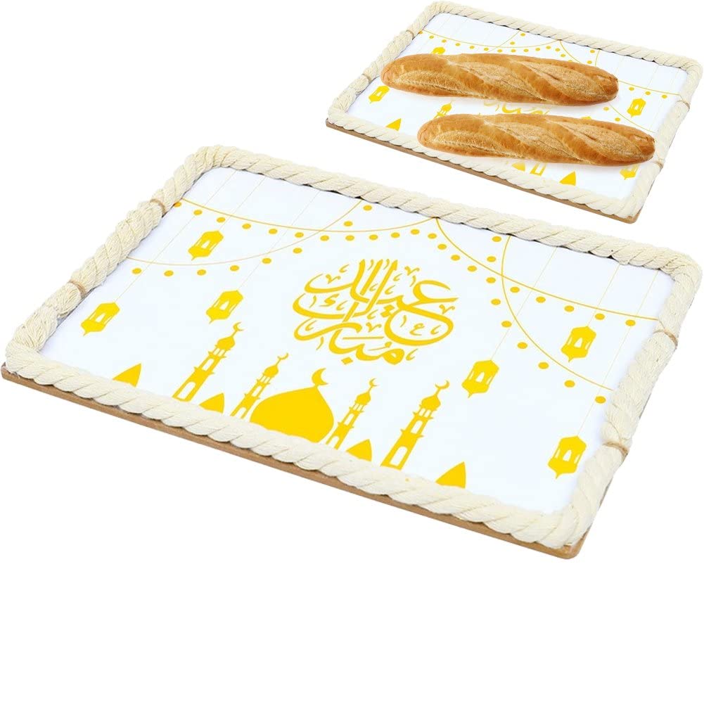 Plateau repas Eid Moubarak en bois pour gâteau et décoration de table